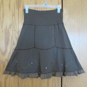 SKINNY MINNIE JUNIOR'S SIZE M SKIRT BROWN STUDS RUFFLE SHORT BOHO COUNTRY HIPPIE